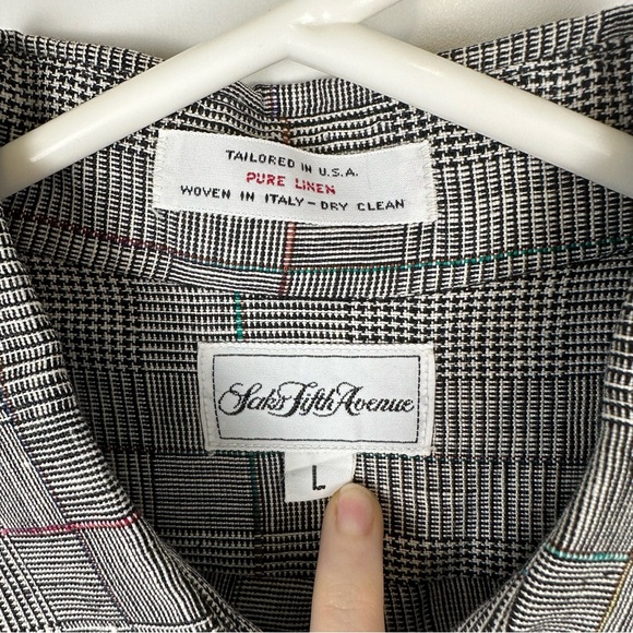 Vintage Saks Fifth Avenue Pure Linen Check Houndstooth Shirt - Picture 6 of 8